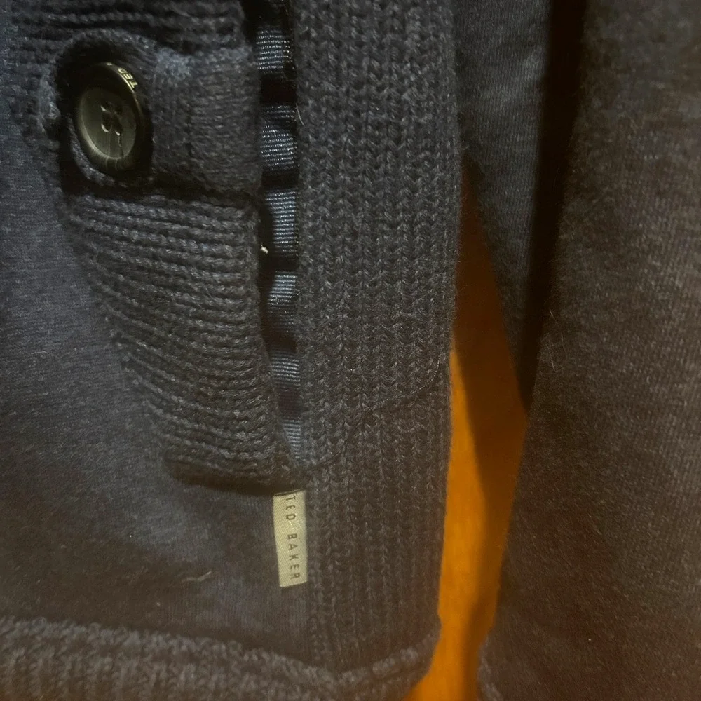 Ted Baker Cardigan Jacket Size 4 (L) Blue Zip & Button Fleece Minimal Preppy